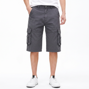 Pantaloncini Cargo da <span class=keywords><strong>Uomo</strong></span> Grigi a Vita Media con Coulisse, <span class=keywords><strong>Bermuda</strong></span> Casual in Tela 100% Cotone, Traspiranti con Tasche - Product Image 1