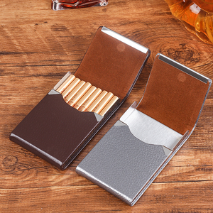 Étui à cigarettes <span class=keywords><strong>en</strong></span> <span class=keywords><strong>cuir</strong></span> PU à 9 compartiments, porte-cartes de visite et d'argent, accessoires de <span class=keywords><strong>cigarette</strong></span> ultra-minces portables haut de gamme pour hommes, prix d'usine - Product Image 2