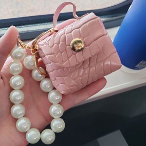 Pendant Car Handmade <b>Mini</b> Earphone Accessory Pu Leather <b>Bag</b> Keychain With Pearl Wristlet - Product Image 3