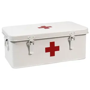 Caja de almacenamiento médica de metal rojo Kit de traumatismos Caja de primeros auxilios médicos con bandeja extraíble para el hogar