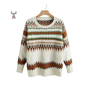 Suéter jacquard de lã merino personalizado, outono inverno