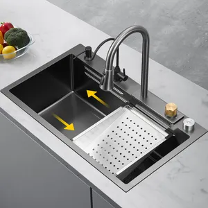 Nano SUS Countertop Undermount Farmhouse Ceramic Waterfall Kitchen Faucet Kitchen Sink