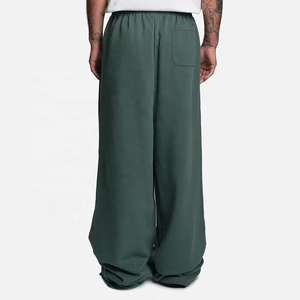 Pantaloni da Jogging Larghi <span class=keywords><strong>Verde</strong></span> Scuro Ultimo Stile in Tessuto Pesante French Terry Senza Risvolto Gamba Larga per <span class=keywords><strong>Uomo</strong></span> - Product Image 3
