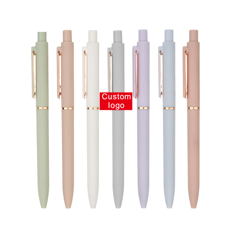 Personalized Logo Morandi Bullet Gel Pen 0.5mm Metal Refills Advertising Signature Black Plastic Pen Customize Stationery