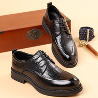 Chaussures Derby Brogue en Cuir Noir pour Hommes, Motif Crocodile, Habillées, Formelles, Décontractées, Élégantes et Confortables