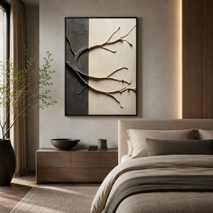 Black Beige Minimalist Branch Relief Still Life Oil Painting Wall Art Handmade <b>Canvas</b> Hanging Decor Wholesale Large Artwork - Product Image 1