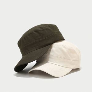Wholesale Spring <b>Summer</b> Camp Hat Men Solid Color Trucker Retro Short Blank Cotton Sun Hat <b>Flat</b> Top Outdoor Sports <b>Cap</b> for Men - Product Image 3