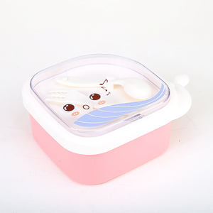 子供用ランチボックス、餌入れとカトラリー付き、漫画デザインの弁当箱、カトラリー付き食品保存容器、630ml - Product Image 2