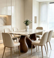 Ensemble de table à manger STG moderne en bois massif rustique à bord naturel et plateau en pierre frittée pour villa, 6 places