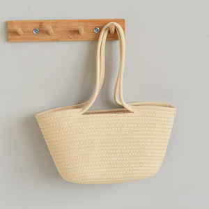 Panier à légumes tissé multicolore pour femme, sac à bandoulière pour femme, sac tissé en corde de coton à porter à la main, rangement simple à porter à la main - Product Image 4