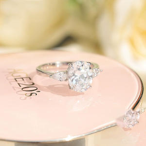 خواتم خطوبة من الفضة الإسترلينية مقطوعة بيضاوية 3 قيراط خواتم زفاف من الماس المويسانيتي خواتم زفاف خواتم زفاف للنساء - Product Image 3