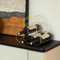 Support de bouteille de vin de comptoir en nid d'abeille, présentoir de table hexagonal en métal doré