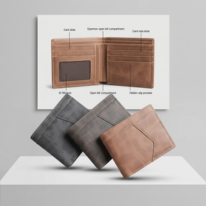 Portefeuille fin en cuir véritable pour homme WRIZA, fermeture minimaliste à rabat, utilisation quotidienne, marron, gris, noir, portefeuille en cuir pour homme - Product Image 6
