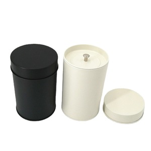 Empty Tall Round Cylinder White Matte Black Double Lid Airtight Metal Coffee Box Tea Tins