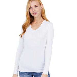Soft Colors Women t Shirts V Neck Long Sleeves with High Quality <b>Material</b> and Custom Printing Methods - Product Image 1