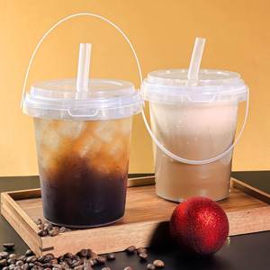 32 OZ <b>Plastic</b> Drink Buckets Wholesale Disposable Fruits <b>Container</b> Clear Bucket Cups With Lid - Product Image 3