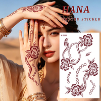 Stiker Tato Temporer Motif Bunga Mawar Mandala Henna Merah Tua Grosir, Tidak Beracun, Tahan Air, Stiker Tato Tangan Pengantin