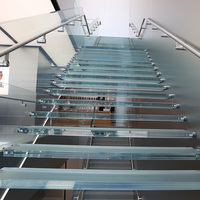 Bricolage sans cadre flottant givré anti-dérapant feuilleté trempé panneaux de verre et en acier inoxydable escalier kit coût