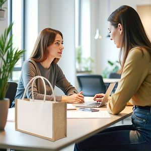Bolsa de Yute Pintada a Mano con Asa Larga, Diseño de Letras, Logotipo Personalizable, Ecológica, Tamaño Mediano, Embalaje Universal - Product Image 5