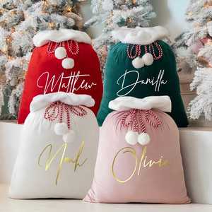 Personalized Velvet <b>Santa</b> Gift <b>Sack</b>, Customized Christmas Party Favor Bags with Name, Large Christmas Gift Bags with Drawstring - Product Image 1