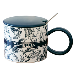 Taza de Cerámica con Diseño de Flores de Tinta, 380 ml, para Fiestas, con Patrón de Dibujos Animados, Taza de Agua con Tapa, Sensación de Alta Gama - Product Image 5