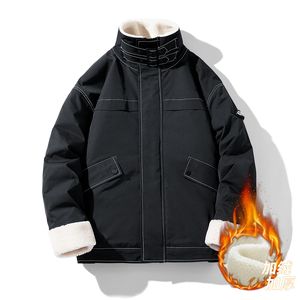 Chaqueta de hombre con logotipo personalizado, acolchada con algodón grueso, cuello vertical, forro de cachemira, combinación de colores. - Product Image 1