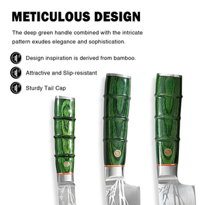 Couteau de chef en acier Damas de haute qualité Vg10 67 couches, couteaux de cuisine japonais Santoku avec manche en bois de couleur verte - Product Image 3