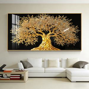Arte Mural LED Decorativo para el Hogar, Diseño Personalizado de Fábrica, Paisaje de Árbol Dorado, Pintura de Porcelana con Cristales LED para Sala de Estar de Hotel - Product Image 1