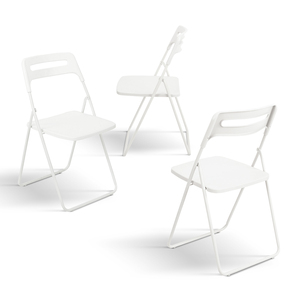 <b>Set</b> <b>Of</b> <b>6</b> White Folding <b>Chairs</b> Polypropylene Seat Metal Frame Indoor Outdoor Garden Use - Product Image 2