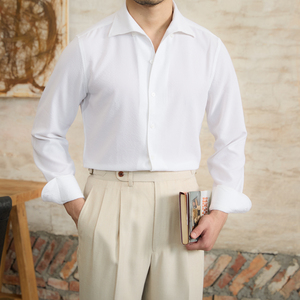 <span class=keywords><strong>Camicia</strong></span> Primaverile da Uomo a Righe in <span class=keywords><strong>Seersucker</strong></span> con Colletto Unico Drappeggiato Senza Stiratura Casual a Maniche Lunghe di Alta Qualità - Product Image 5