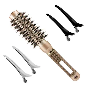 Hot Selling Golden Aluminum Tube Comb Nano Ceramic Bristle Cylinder Curling Comb Mane Fluffy Hair Styling Comb