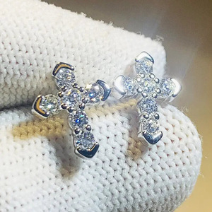 E4725 <b>White</b> <b>Gold</b> <b>Cross</b> Diamond Earrings Round Brilliant Cut Natural G Color Religious Unisex Jewelry - Product Image 4