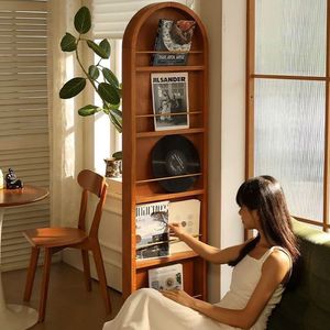 Retro Solid Wood Floor Mirror With Bookshelf Full Length Rotating Home Storage Vintage Walnut Black Mid Century Modern Design - Product Image 3