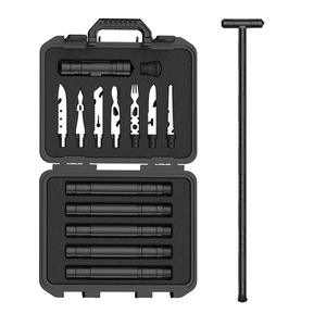 Ensemble de bâtons multifonctions d'extérieur en acier inoxydable noir, couteau, fourchette, cuillère, scie, outil de survie pour le camping et la randonnée - Product Image 5