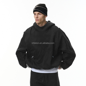 QUICKSHOW Streetwear Mock Neck <span class=keywords><strong>Patchwork</strong></span> Sweat à capuche doublé polaire Baggy Sleeve Designer Hoodie Heavy Boxy Cropped Hoodie - Product Image 2