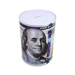 Creative Wholesale Souvenir Hot Selling Coin Shooter Coin Can Retro Classic Tinplate Cylindrical Shape Money Box Gift