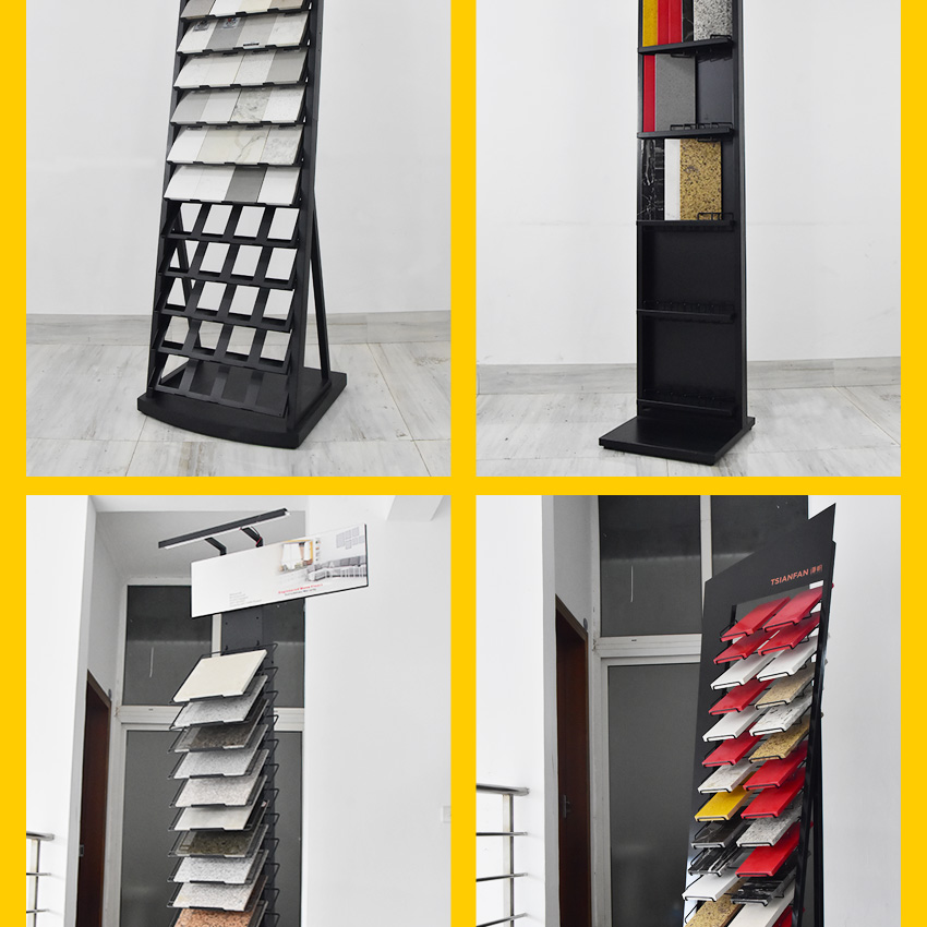 Factory Custom Slots Floor Standing Marble Racks Indian Wood Flooring Quartz Metal Frame Tile Sample Stone Stand Display Rack