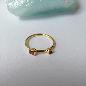 Plata de Ley 925 Rubí Cubic Zircon Azul Zafiro Zircon Anillo minimalista Anillo pequeño - Product Image 2