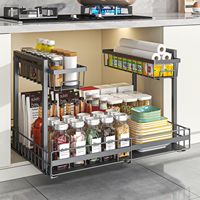Organisateur sous armoire à 2 niveaux tiroir coulissant en métal extensible pour cuisine salle de bain garde-manger