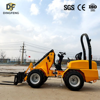 Dingfeng H180 4WD Mini Wheel Loader dengan Quick Hitch Pallet Fork dan Bucket, Loader Multifungsi untuk Pertanian