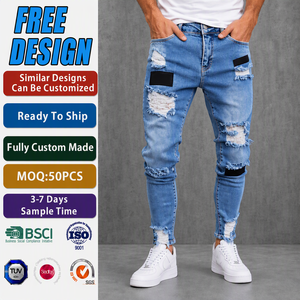 Pantalones vaqueros ajustados para <span class=keywords><strong>hombre</strong></span> con roturas, estilo casual, de mezclilla delgada, clásicos, para <span class=keywords><strong>hombre</strong></span> joven, corte ajustado, desgastados - Product Image 1