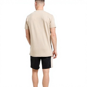 Men Color Blocking T-Shirt <b>Set</b> Crew Neck <b>Knitted</b> Breathable Casual Summer Outfit Black Beige Short Sleeve Men Summer <b>Set</b> - Product Image 2