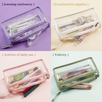 Sac de maquillage personnalisé multifonctionnel en PVC imperméable, grand, portable, durable, avec fermeture éclair transparente, étui à crayons pour la papeterie