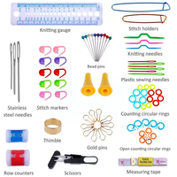 Lot de 100 crochets en plastique simples, kit complet d'aiguilles à tricoter, jauge de tricot, ciseaux, marqueurs de mailles, kit d'aiguilles à coudre DIY