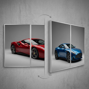 ผลิตในเยอรมนี จอแสดงผลเลนติกูลาร์แบบโมดูลาร์ Lentiprint ขนาด 240x180 ซม. 2 แผง 40 LPI แนวนอน กรอบสีเงิน ไม่มีขาตั้งพื้น - Product Image 1