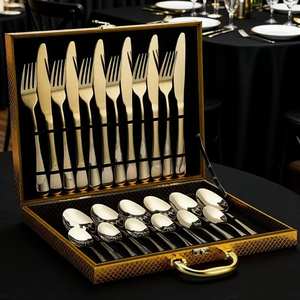 طقم أدوات مائدة فاخر من زونك مكون من 24 قطعة من الفولاذ المقاوم للصدأ المصقول الذهبي كهدية - Product Image 3