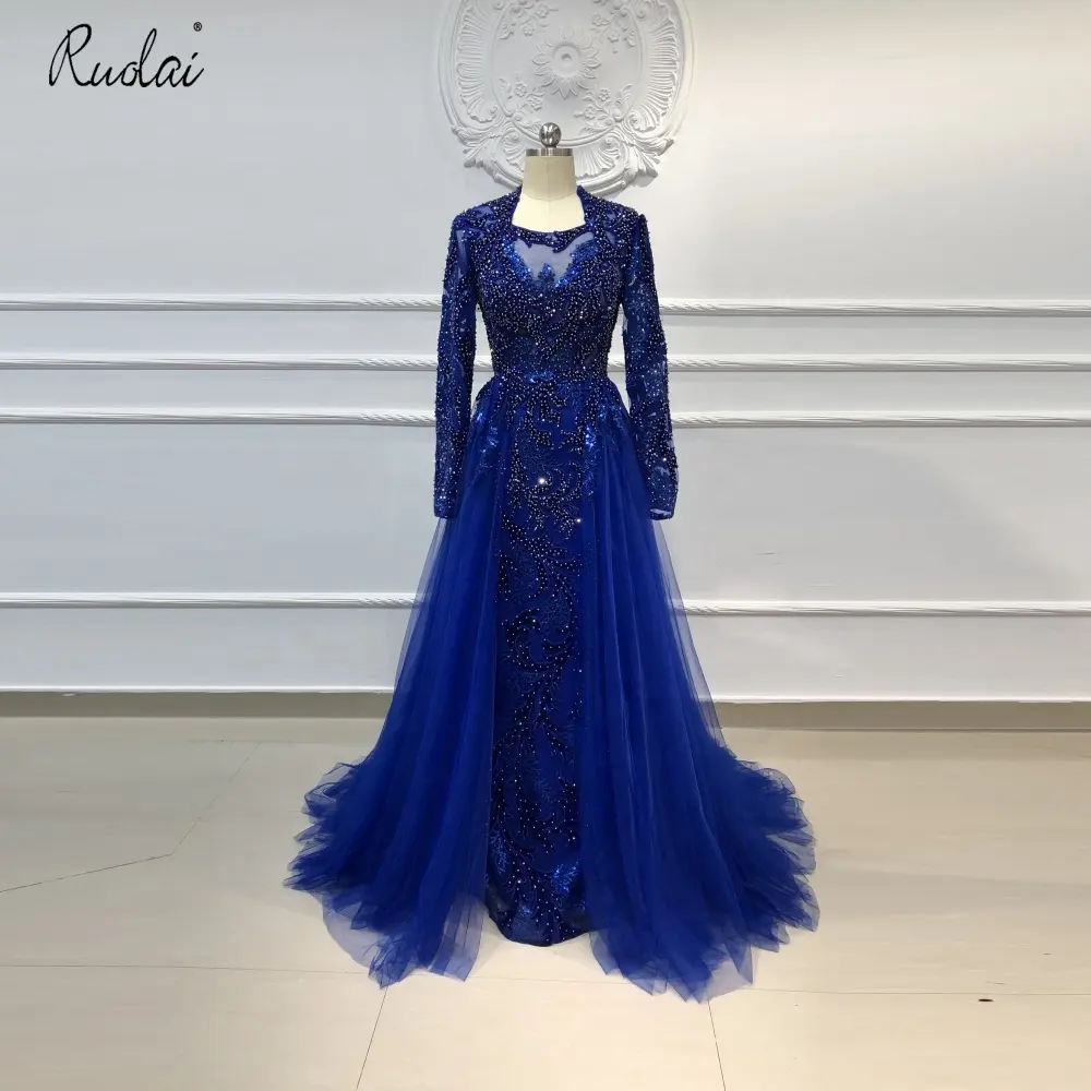 OEV-L4276 Luxury Stunning Royal Blue Sexy Long Sleeves Formal Evening Dress for Women Long Dresses
