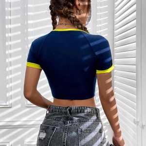T-shirt Brasiliana <span class=keywords><strong>Estetica</strong></span> con Stampa Semplice Bicolore, Top Slim da Donna alla Moda con Stampa Estiva Stile Spice Girl - Product Image 4