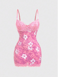 G01159C Abito 2025 da <span class=keywords><strong>donna</strong></span> con stampa floreale Sexy in pizzo con stringhe sottili a schiena nuda Mini abiti da sera Streetwear Party Clubwear - Product Image 4