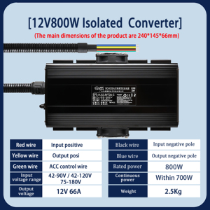 Convertidor CC/CC Reductor de Alta Potencia Monofásico Aislado HJHL HJ48V1000W-G 12V1000W con 88% de Eficiencia para Uso Doméstico y Automotriz HJ1 - Product Image 5